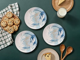 Hermia Juego de Platos de Postre Blue Leaf (6 Piezas) de Porcelana Multicolor